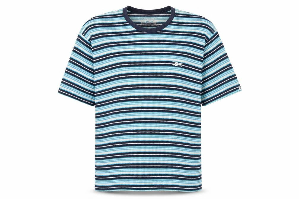 Reebok Women's Blue Striped Short Sleeve T-Shirt Size 16