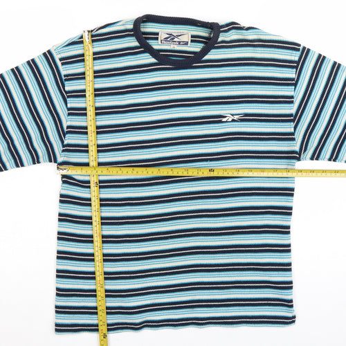 Reebok Women's Blue Striped Short Sleeve T-Shirt Size 16