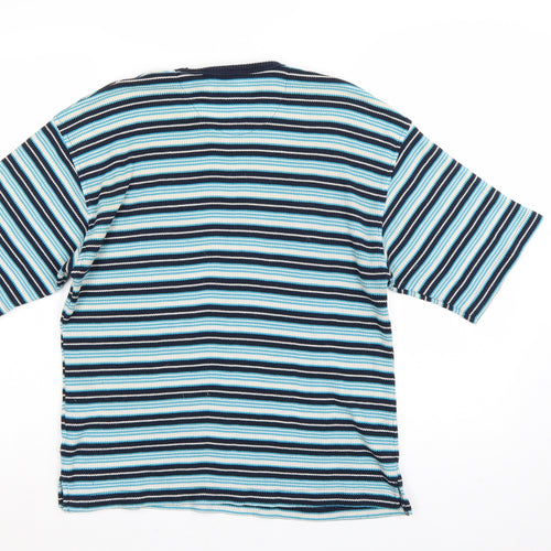Reebok Women's Blue Striped Short Sleeve T-Shirt Size 16