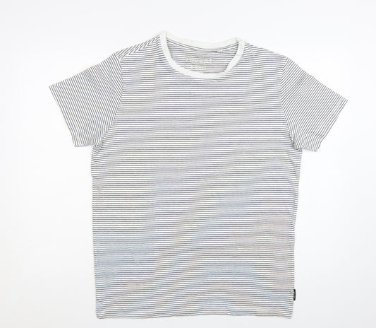 Joules Men’s White Striped Cotton Crew Neck T-Shirt Size L