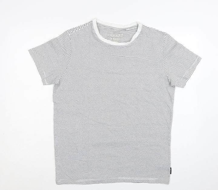 Joules Men’s White Striped Cotton Crew Neck T-Shirt Size L