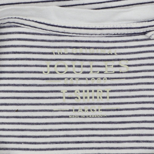 Joules Men’s White Striped Cotton Crew Neck T-Shirt Size L