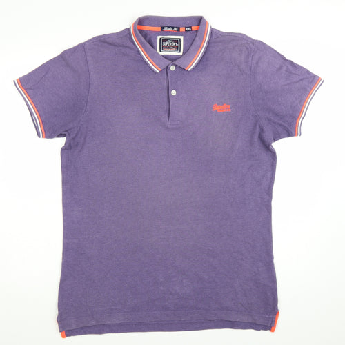 Superdry Men’s Purple 2XL London Fit Cotton Short Sleeve Polo Shirt