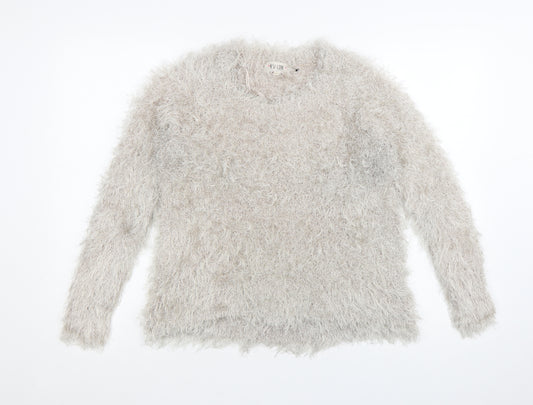 New Look Women's Beige Fuzzy Knit Long Sleeve Pullover Jumper L