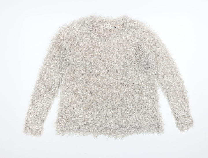New Look Women's Beige Fuzzy Knit Long Sleeve Pullover Jumper L
