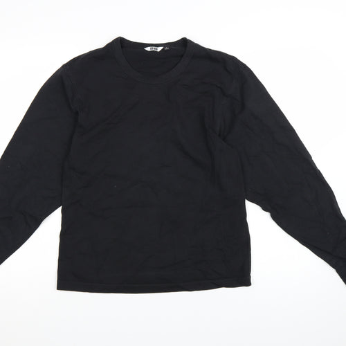 Uniqlo Women Black Long Sleeve Cotton Crew Neck Basic T-Shirt Size S