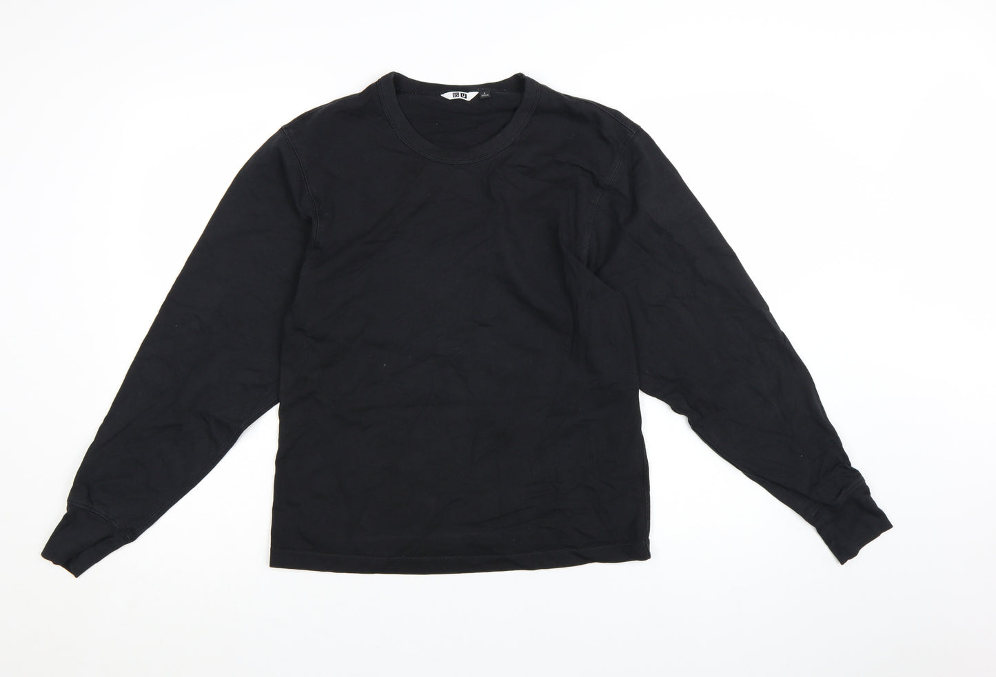 Uniqlo Women Black Long Sleeve Cotton Crew Neck Basic T-Shirt Size S