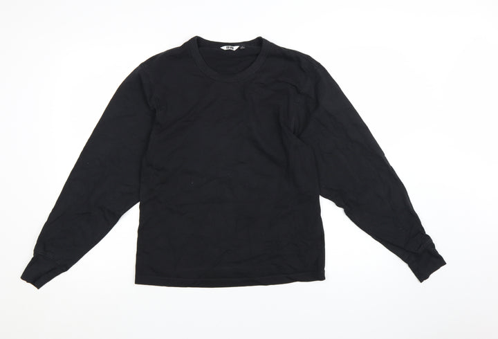 Uniqlo Women Black Long Sleeve Cotton Crew Neck Basic T-Shirt Size S
