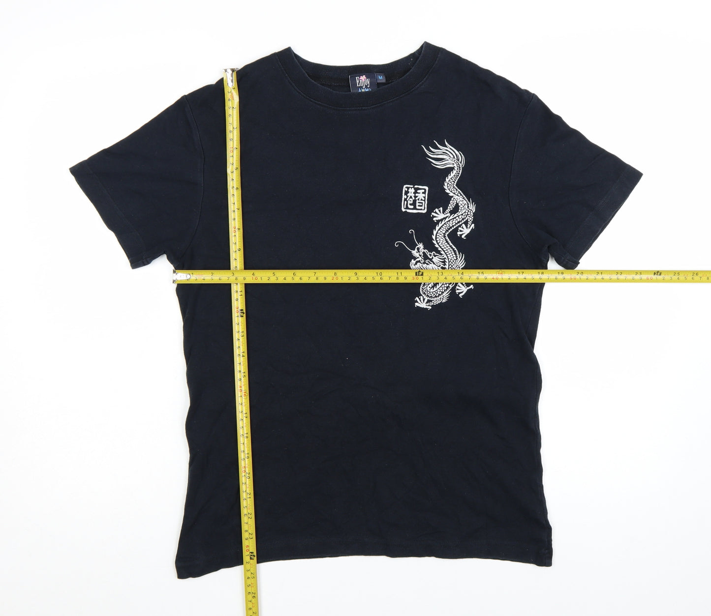 Enjoy Hong Kong Men's Black Dragon Graphic Cotton T-Shirt M