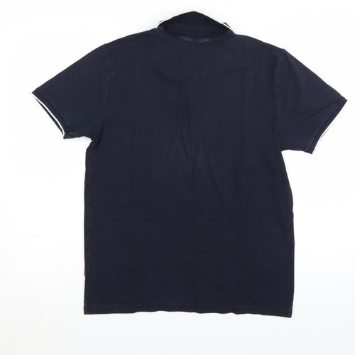 Next Men's Blue Colourblock Cotton Zip Polo Shirt Size M