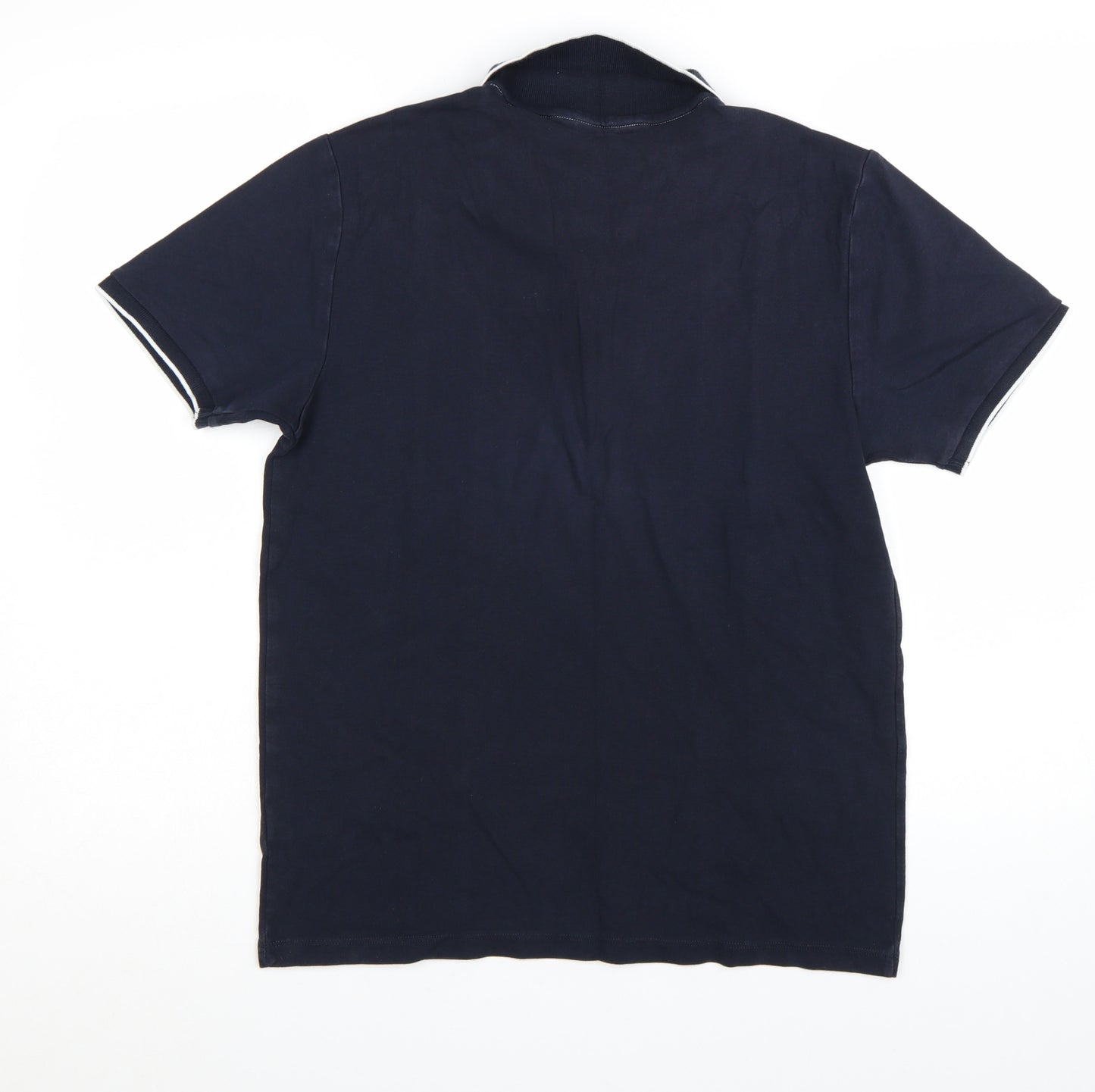 Next Men's Blue Colourblock Cotton Zip Polo Shirt Size M