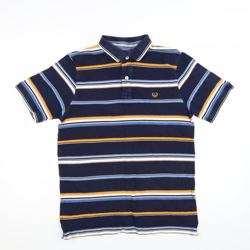 Lincoln Men's Blue Striped Cotton Polo Shirt Size M