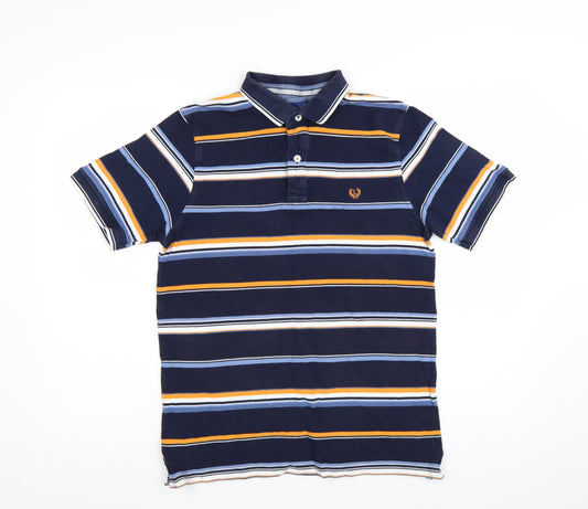 Lincoln Men's Blue Striped Cotton Polo Shirt Size M