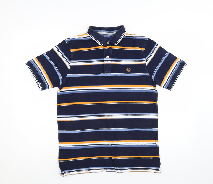 Lincoln Men's Blue Striped Cotton Polo Shirt Size M