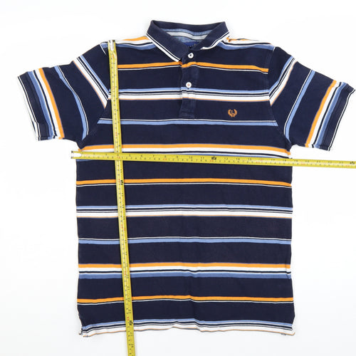 Lincoln Men's Blue Striped Cotton Polo Shirt Size M