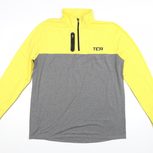 TCA Men’s Yellow Grey 1/4 Zip Long Sleeve Running Top Size L