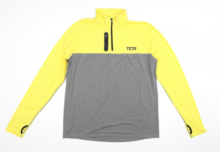 TCA Men’s Yellow Grey 1/4 Zip Long Sleeve Running Top Size L