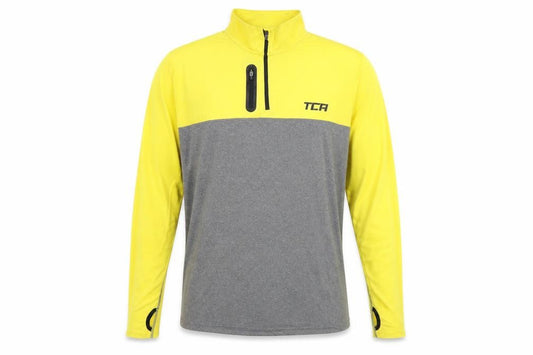TCA Men’s Yellow Grey 1/4 Zip Long Sleeve Running Top Size L
