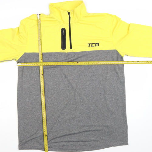 TCA Men’s Yellow Grey 1/4 Zip Long Sleeve Running Top Size L