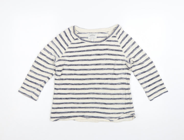 FatFace Women’s Blue Striped Boat Neck 3/4 Sleeve Cotton Top Size 10