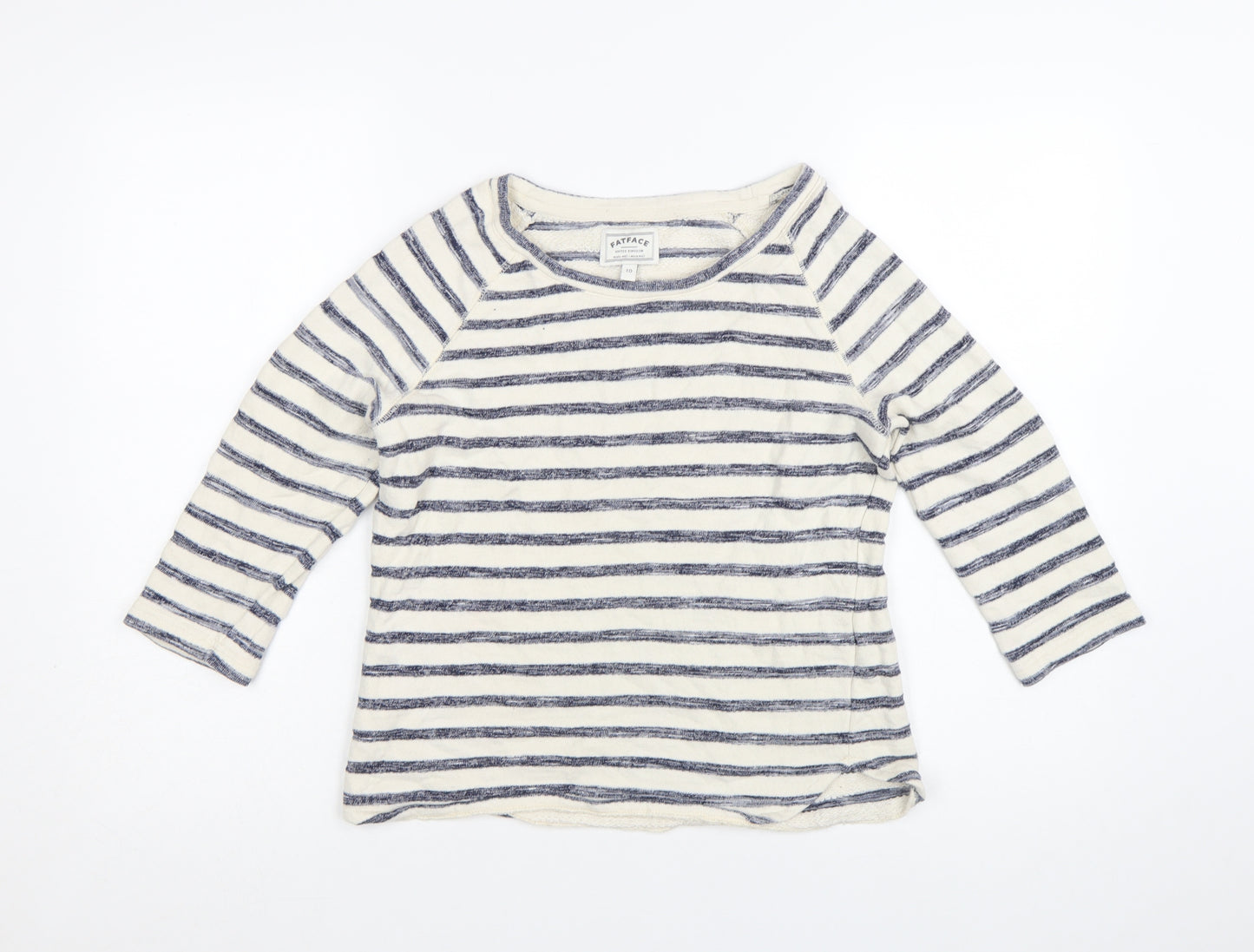 FatFace Women’s Blue Striped Boat Neck 3/4 Sleeve Cotton Top Size 10