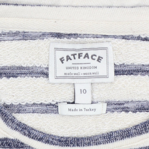 FatFace Women’s Blue Striped Boat Neck 3/4 Sleeve Cotton Top Size 10