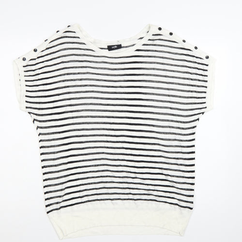 Wallis Women's Black White Striped Knit Short Sleeve Top Size L