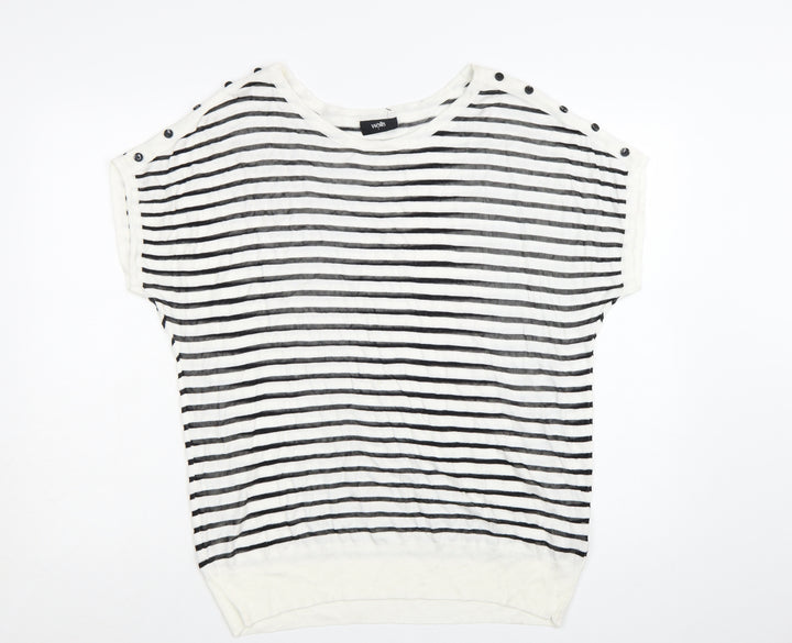 Wallis Women's Black White Striped Knit Short Sleeve Top Size L