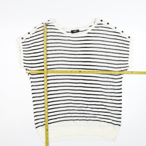 Wallis Women's Black White Striped Knit Short Sleeve Top Size L