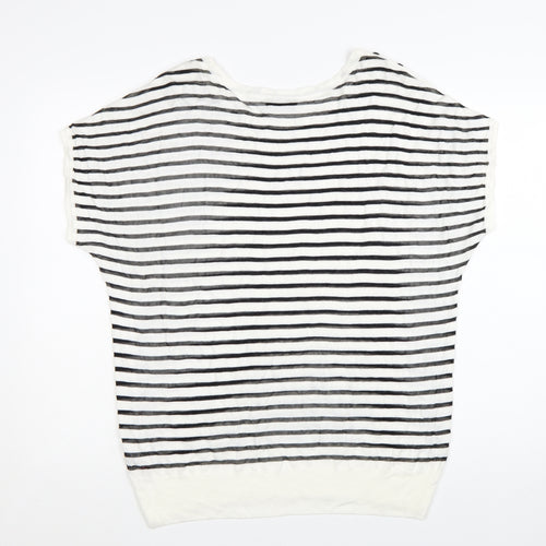 Wallis Women's Black White Striped Knit Short Sleeve Top Size L