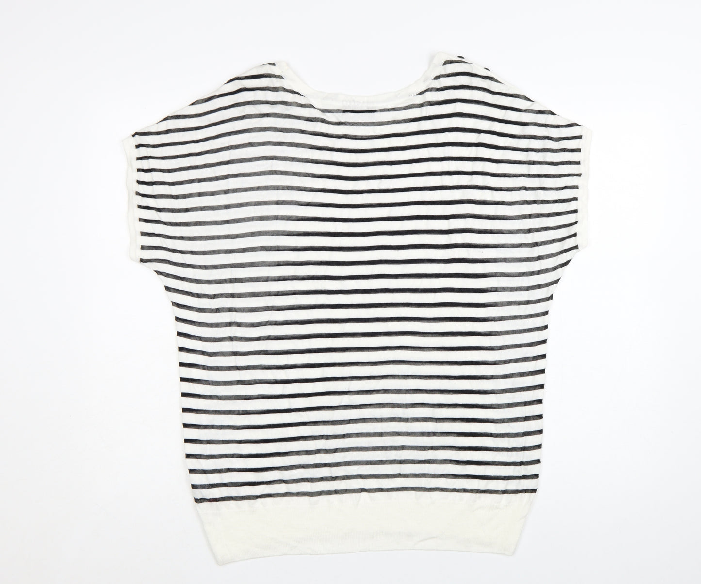 Wallis Women's Black White Striped Knit Short Sleeve Top Size L