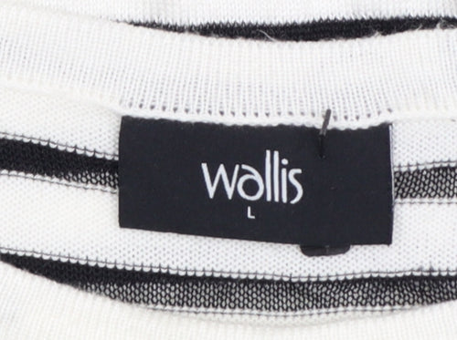 Wallis Women's Black White Striped Knit Short Sleeve Top Size L