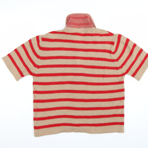 Bianco & Blu Women’s Beige Red Striped Collared Wool Cardigan L