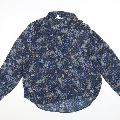 H&M Women’s Blue Paisley Long Sleeve Collared Blouse Size 14