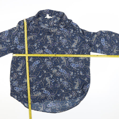 H&M Women’s Blue Paisley Long Sleeve Collared Blouse Size 14