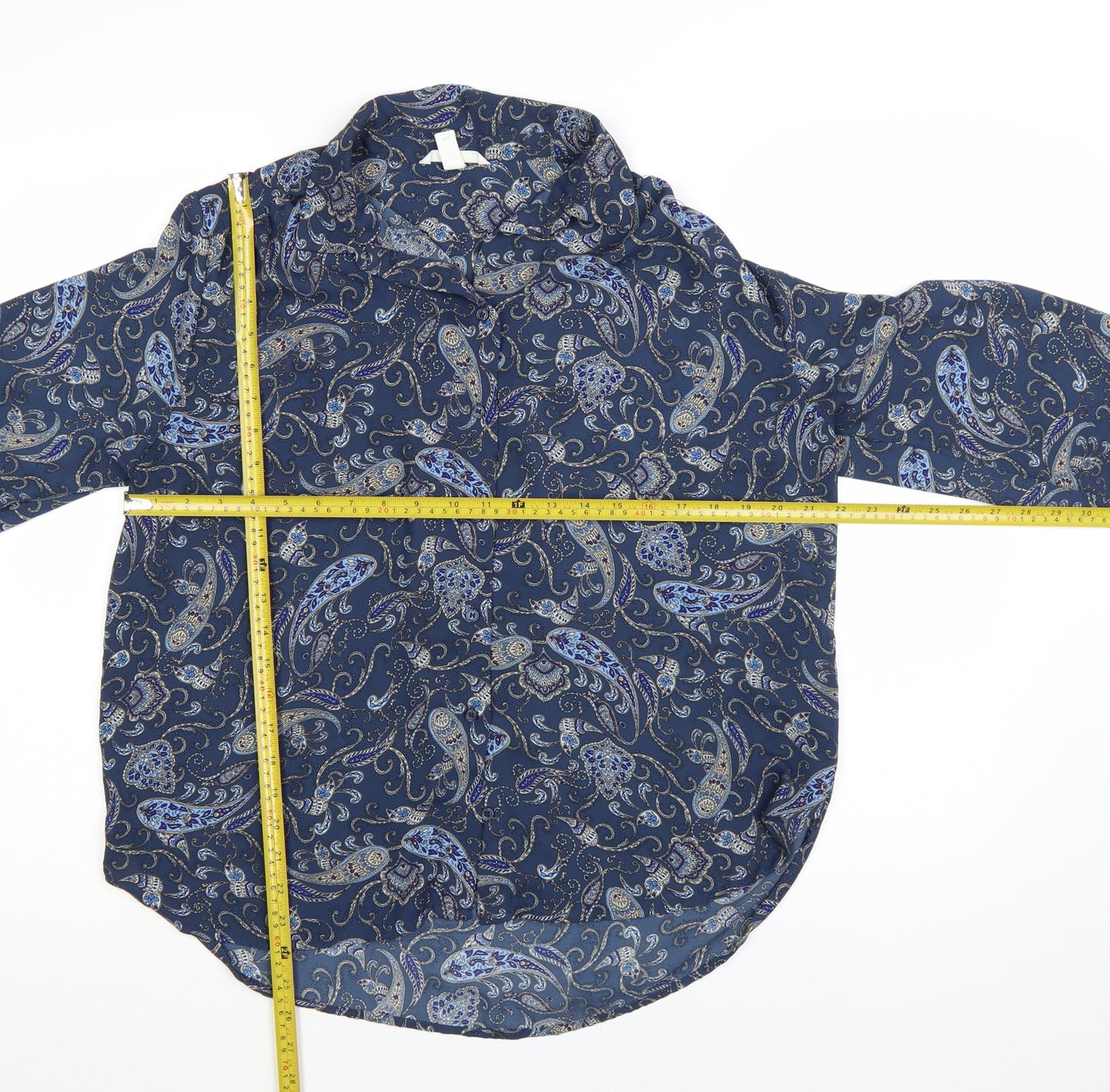 H&M Women’s Blue Paisley Long Sleeve Collared Blouse Size 14