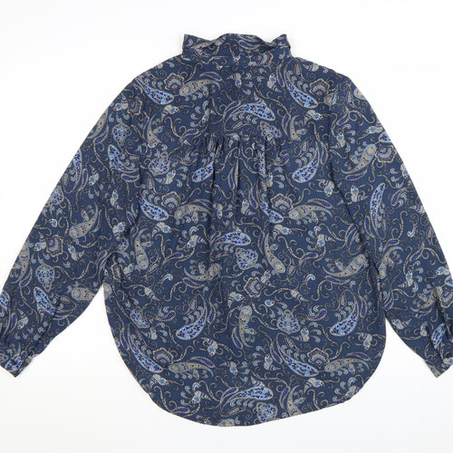 H&M Women’s Blue Paisley Long Sleeve Collared Blouse Size 14