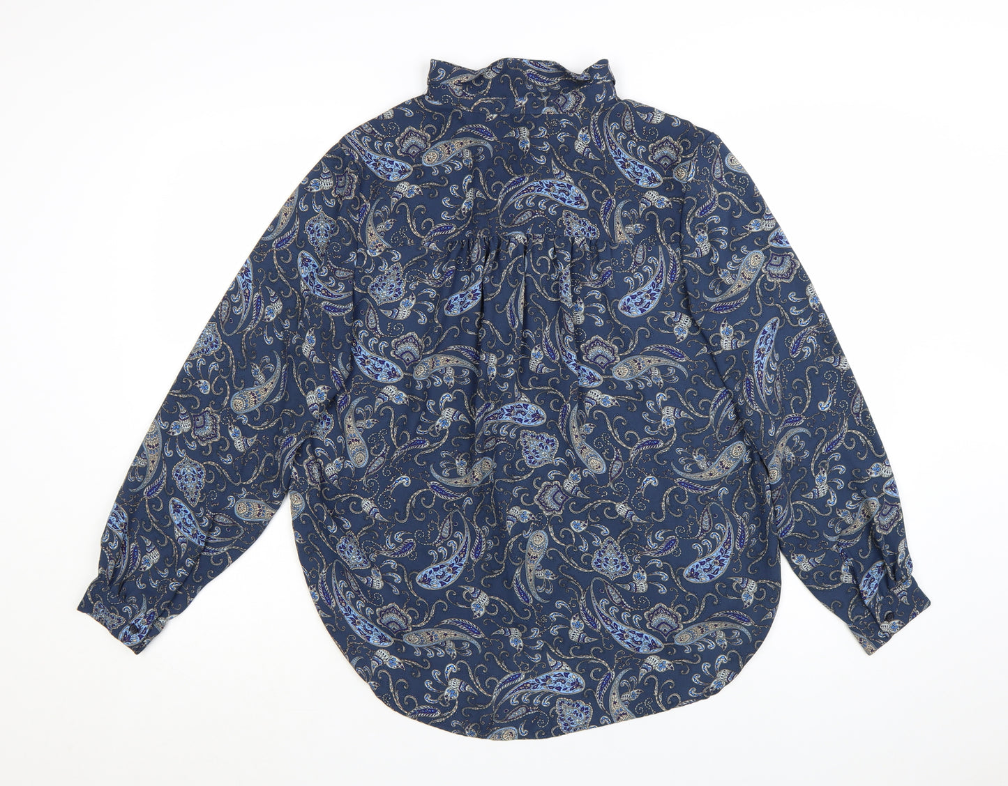 H&M Women’s Blue Paisley Long Sleeve Collared Blouse Size 14