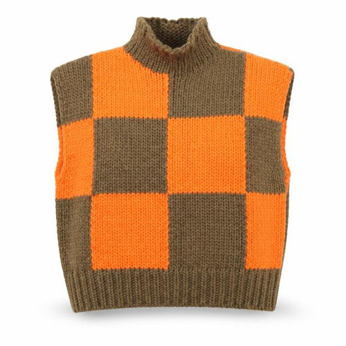 Collusion Women's Orange Brown Check Sleeveless Roll Neck Vest Jumper Size 8