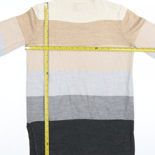 Marks and Spencer Womens Beige Grey Stripe Mock Neck Jumper Size S
