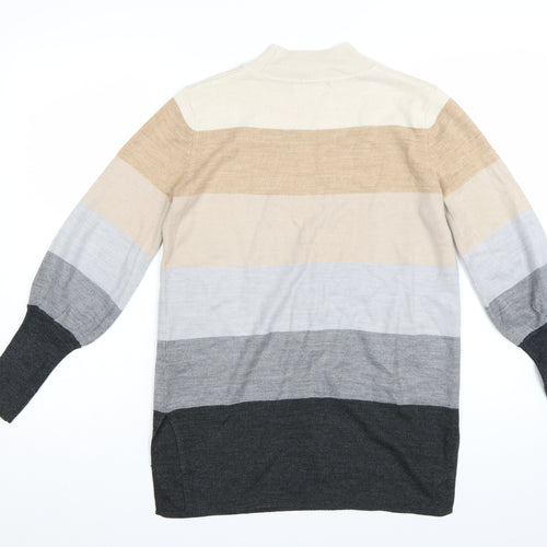 Marks and Spencer Womens Beige Grey Stripe Mock Neck Jumper Size S