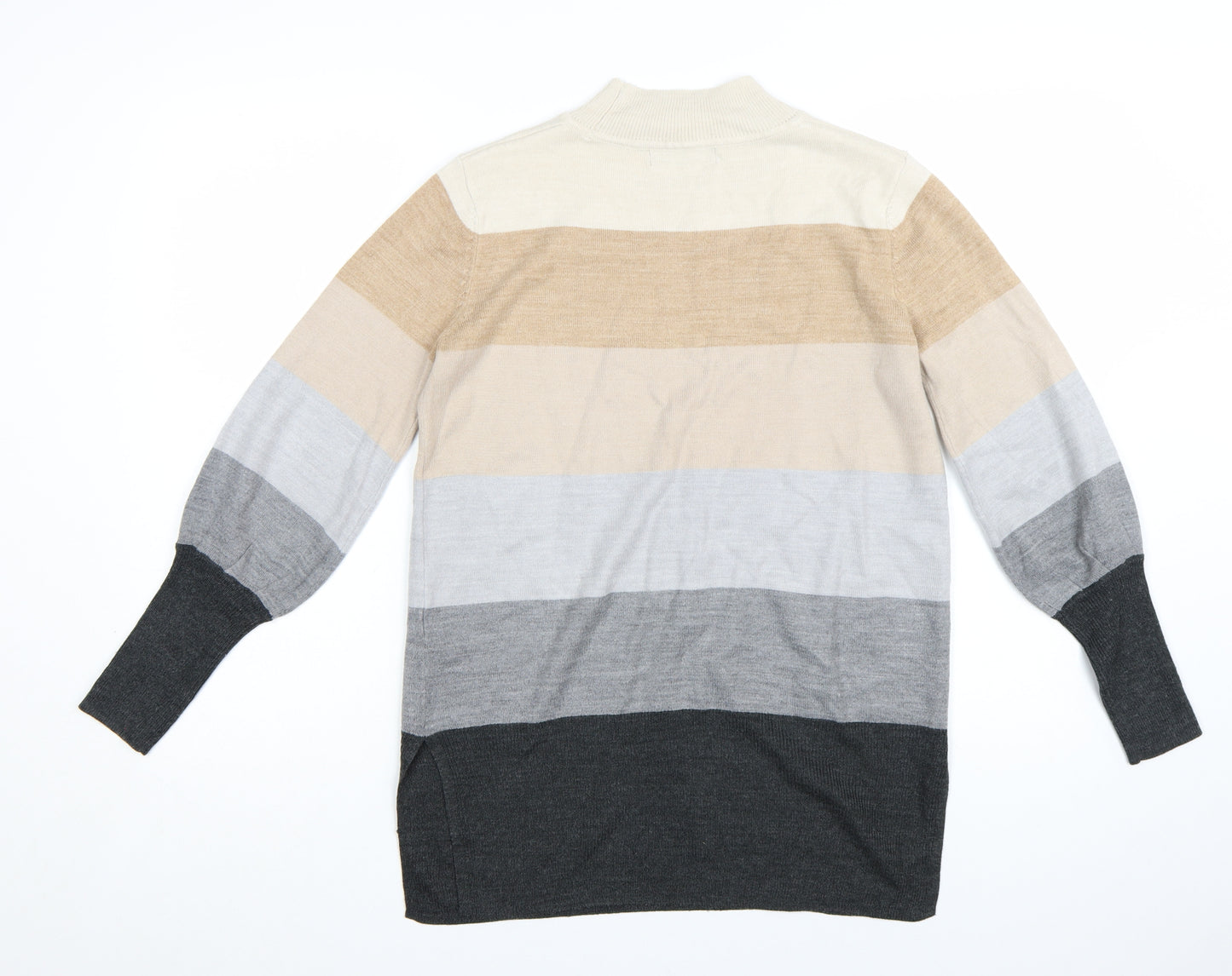 Marks and Spencer Womens Beige Grey Stripe Mock Neck Jumper Size S