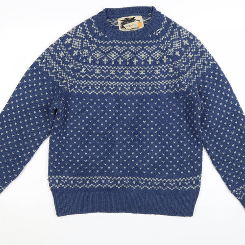 River Island Womens Blue Fair Isle Crew Neck Wool Jumper Size M