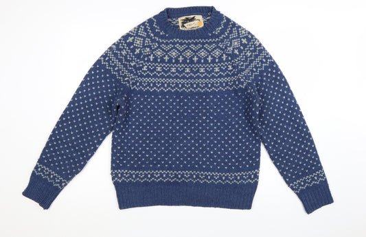 River Island Womens Blue Fair Isle Crew Neck Wool Jumper Size M