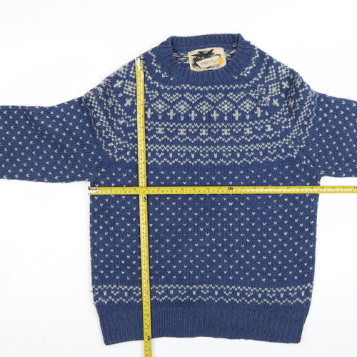 River Island Womens Blue Fair Isle Crew Neck Wool Jumper Size M