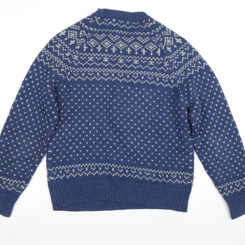 River Island Womens Blue Fair Isle Crew Neck Wool Jumper Size M