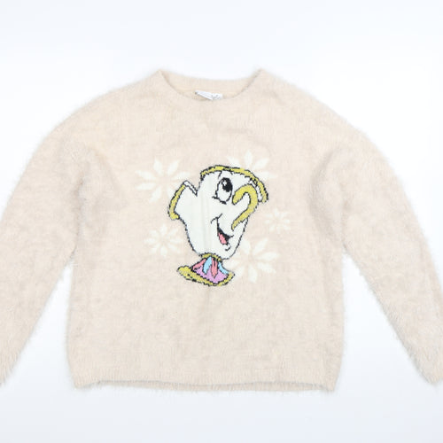 Primark Women Beige Disney Chip Fuzzy Knit Jumper Size S