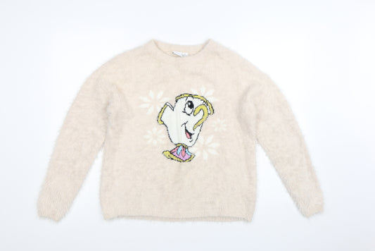 Primark Women Beige Disney Chip Fuzzy Knit Jumper Size S