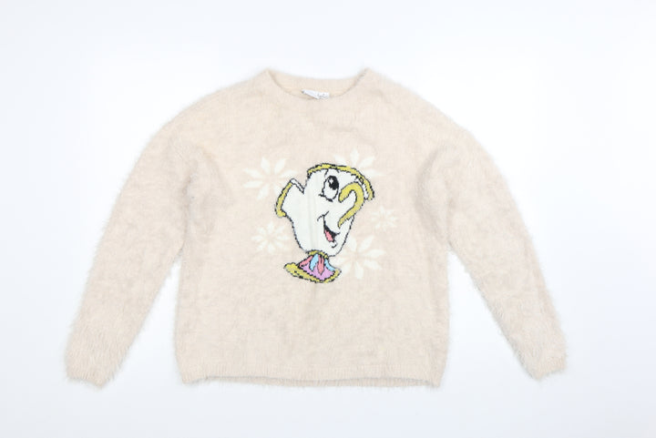 Primark Women Beige Disney Chip Fuzzy Knit Jumper Size S
