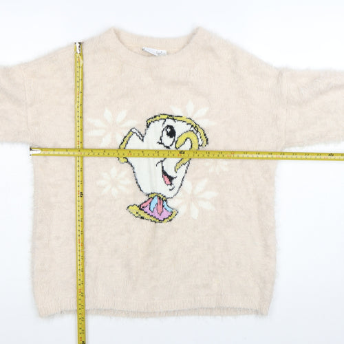 Primark Women Beige Disney Chip Fuzzy Knit Jumper Size S